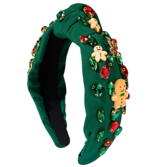 Whimsy_and_Lily Accessories - Green Gingerbread Rhinestone Christmas Headband